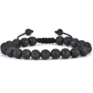 Unisex 8mm Black Volcanic Lava Rock Beaded Adjustable Rope Bracelet NEW